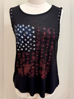 Maurices Black Red Paisley Americana Graphic SZ M Biker Chic Festival Tank Top